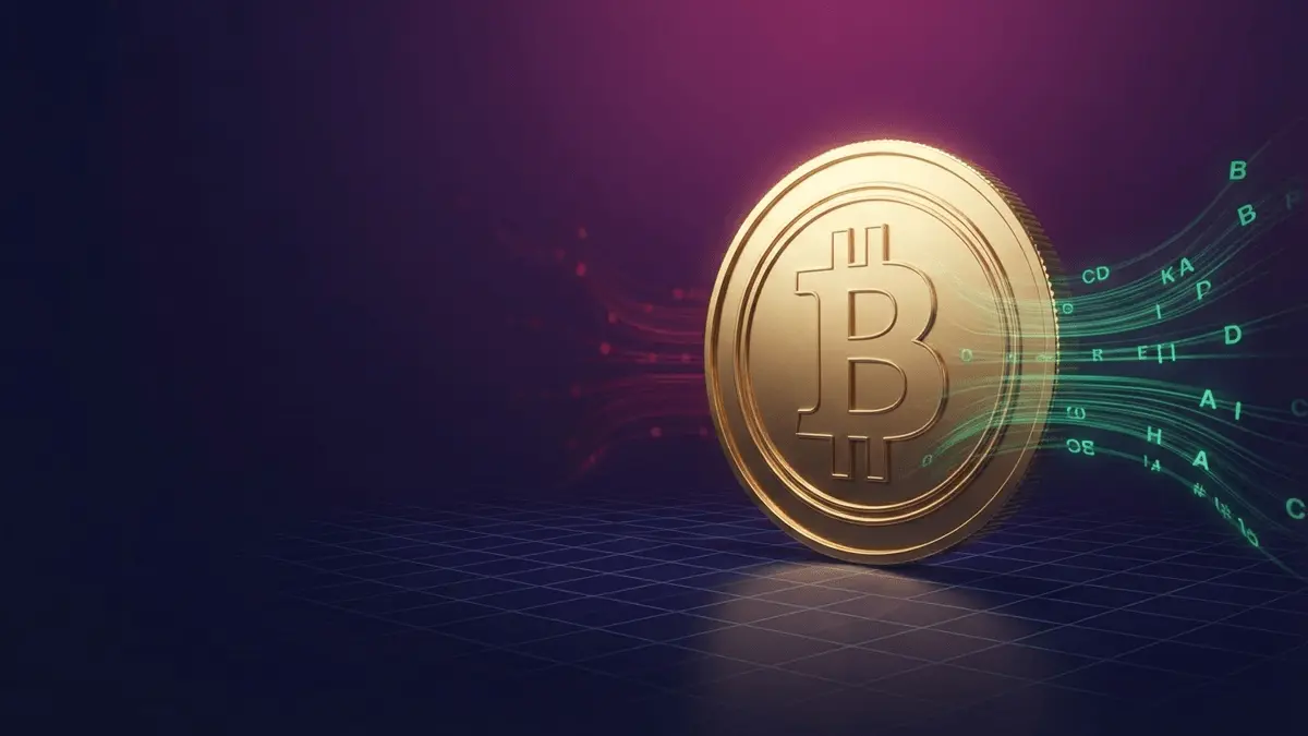 Golden Bitcoin coin illuminated by renewed green institutional ETF inflows on a purple financial grid